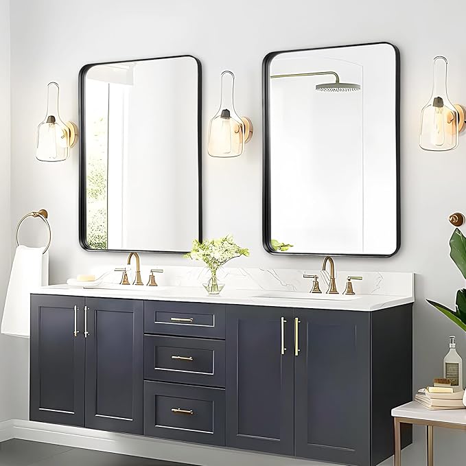 Bathroom Mirror Over Sink - 24x36 Inch Black Rectangle Framed Matte Mirror for Bathroom, Rectangular Alumium Frame Mirrors Wall Mounted for Restroom, Farmhouse, Entryway, Hallway