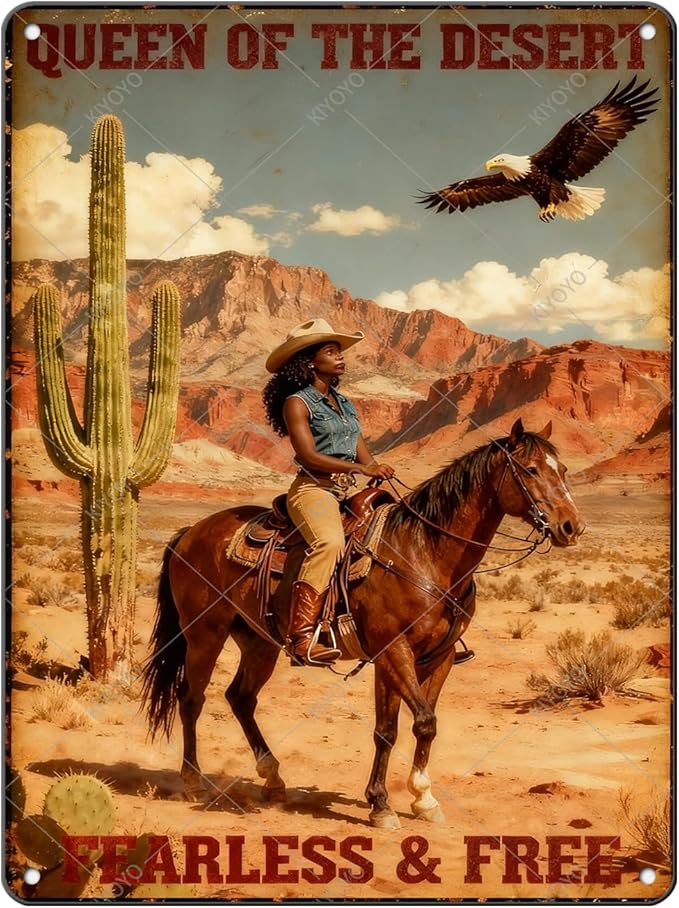 CowGirl Metal Sign CowGirl Queen Of The Desert Fearless Free Metal Poster Home Club Man Cave Sign 16x12 Inch