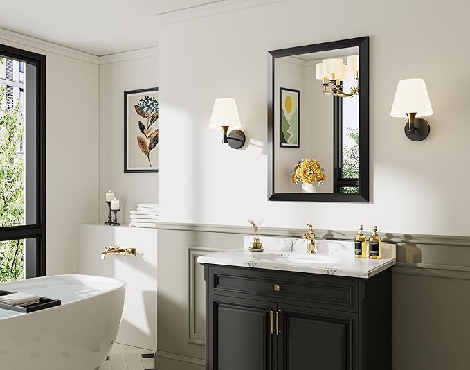 Briivue 24x36 Inch Black Bathroom Mirror for Wall, Thick Metal Framed Rectangle Mirrors for Over Sink, Bedroom, Living Room, Entryway, Anti-Rust, HD Tempered Glass