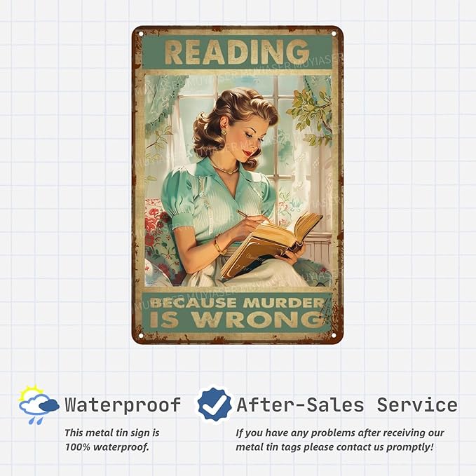 Metal Signs Reading Because Murder Is Wrong Vintage Signs Retro Aluminum Tin Sign for Toilet Washroom Garden Home Bar Cafe Decor 8x12 Inch