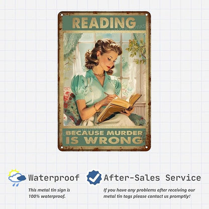 Metal Signs Reading Because Murder Is Wrong Vintage Signs Retro Aluminum Tin Sign for Toilet Washroom Garden Home Bar Cafe Decor 8x12 Inch