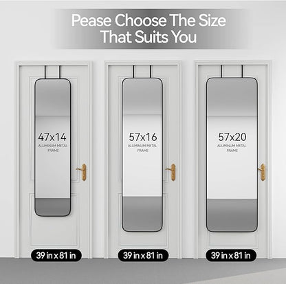SCWF-GZ 47x14 Mirror Full Body Length Door Hanging/Rope Hang/Wall Mounted Metal Frame Rectangle Mirrors for Bedroom Bathroom Dressing Living Room 47 inch Black
