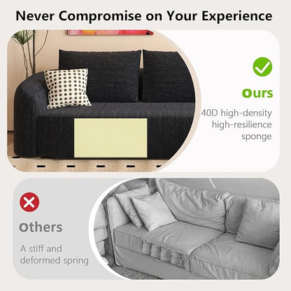 Settab 111" Modular Sectional Couches Luxury Modern Curved Back U-Shape Sofa Set with Ottoman,Minimalist Comfy Boneless Cloud Couch for Living Room Apartment,(Right Facing Chaise,Black)
