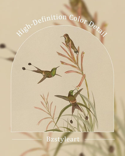 Bzstyleart Vintage Wall Art Decor for Living Room, Framed Wall Art Decor, Animals Hummingbird Picture, Home Decor Aesthetic Gifts for Friends or Family - Hummingbird Perched Canvas Prints, 16L x 12W