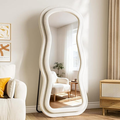 Wavy Full Length Mirror, 63"x24" Full Body Mirrors with Stand, Flannel Floor Mirrors for Bedroom, Living Room, Dressing Room, Hanging Leaning Wall Mirror