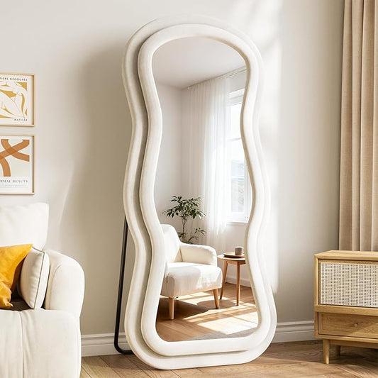 Wavy Full Length Mirror, 63"x24" Full Body Mirrors with Stand, Flannel Floor Mirrors for Bedroom, Living Room, Dressing Room, Hanging Leaning Wall Mirror
