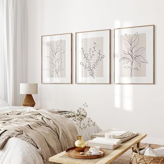 Neutral Botanical Prints Wall Art Decor Plant Minimalist Canvas Pictures Vintage Beige Wall Art Modern Farmhouse Line Poster Boho Abstract Painting Artwork for Bedroom 24x36 Inch Unframed Set of 3