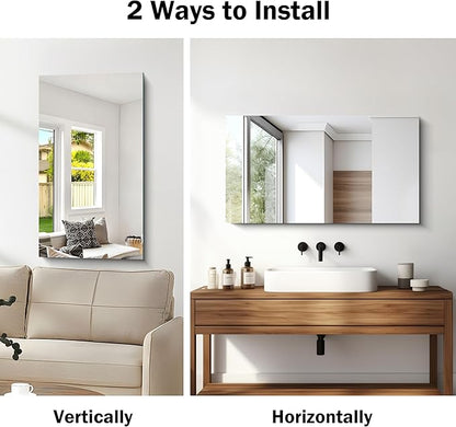 CILIBER Frameless Mirror, 20x36 Mirrors for Wall, Rectangle Bathroom Mirror for Over Sink, Frameless Vanity Mirror with Polished Edge, 3mm Tempered Glass, Hangs Horizontally or Vertically