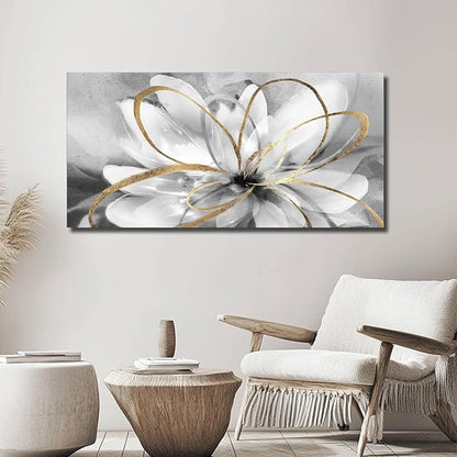 SOUGUAN Black and Grey Wall Decor Flower Art Work 20x40 Inch Line Paintings for Living Room Bedroom Office Wall Decorations