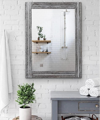 AAZZKANG Rustic Mirror Large 26"x18" Wood Framed Wall Mirrors Rectangle for Bedroom Bathroom Farmhouse Living Room Home Entryway Hanging