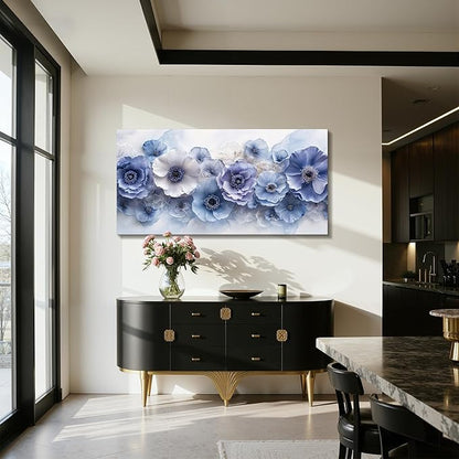 imjiayu Large Wall Art, Floral Wall Art, Modern Art Wall Decor, Blue and White Flowers Painting Prints, Elegant Big Canvas Pictures for Living Room Bedroom Dining Room Hallway Office 24"x48"