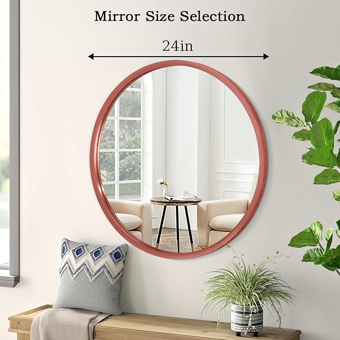 AOAOPQ Round Framed Mirror for Wall Mounted Makeup Red Brushed Rounded Corner Small Mirror Metal Frame Mirrors for Vanity Home Bedroom Living Room Entrance Porch