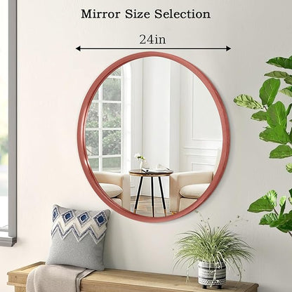 AOAOPQ Round Framed Mirror for Wall Mounted Makeup Red Brushed Rounded Corner Small Mirror Metal Frame Mirrors for Vanity Home Bedroom Living Room Entrance Porch