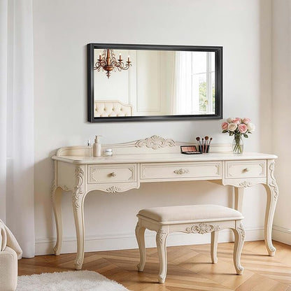 Black Framed Mirror 24"x42", Brushed Black Bathroom Mirrors for Over Sink, 0.6" Thickened Deep Frame Rectangle Mirrors for Wall, Shatterproof Tempered Glass, Antirust, Horizontally/Vertically