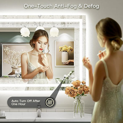 Briivue 48x40 Inch LED Bathroom Mirror with Lights, Backlit & Front Lit, Anti-Fog Lighted Bathroom Vanity Mirror for Wall, Memory Function, Dimmable, HD Tempered Glass, Shatter-Proof
