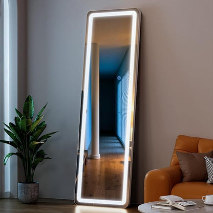 Standing Mirror Full Length with LED Lights, 60"x16" Lighted Mirror with Dimming & 3 Color Lighting, Tall Mirror Full Body for Bedroom, Dressing Room
