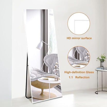 NeuType Full Length Mirror, 59"x16" Full Body Mirror with Stand Floor Mirror Full Length Standing Mirror Wall-Mounted Mirror Hanging or Leaning Against Wall Aluminum Alloy Thin Frame (White)