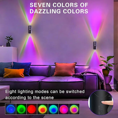 Motion Sensor Night Light Indoor, 1500mAh Rechargeable RGB Color Changing LED Wireless Wall Sconce Set of Two with Magnetic Base, Peel and Stick Sconces for Bedroom, Bathroom, Hallway, Stairs