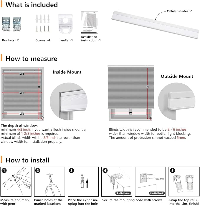 LazBlinds Cordless Cellular Shades, Blackout Privacy Honeycomb Shades for Home, Thermal Insulation Noise Reduction Blinds for Windows, 42'' W x 48'' H, Dark Grey