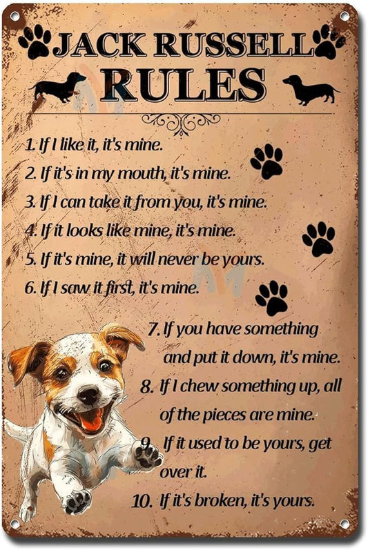 Metal Sign Tin Sign Vintage Wall Art Jack Russell Rules Metal Signs Vintage for Restaurant 6×8 Inches