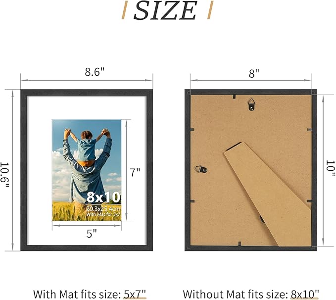 ATOBART 8x10 Black Wood Photo Frame,6 Pack Picture Frames Plexi Glass front Wall Hanging Gallery for Wall and Tabletop Display,set of 6