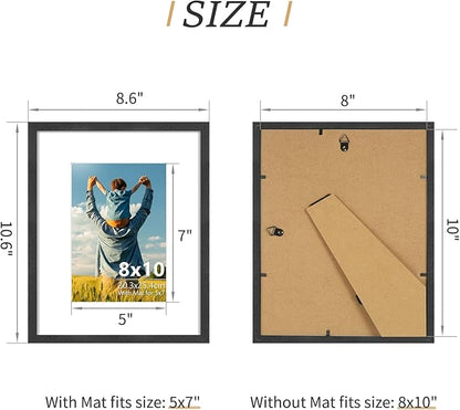 ATOBART 8x10 Black Wood Photo Frame,6 Pack Picture Frames Plexi Glass front Wall Hanging Gallery for Wall and Tabletop Display,set of 6