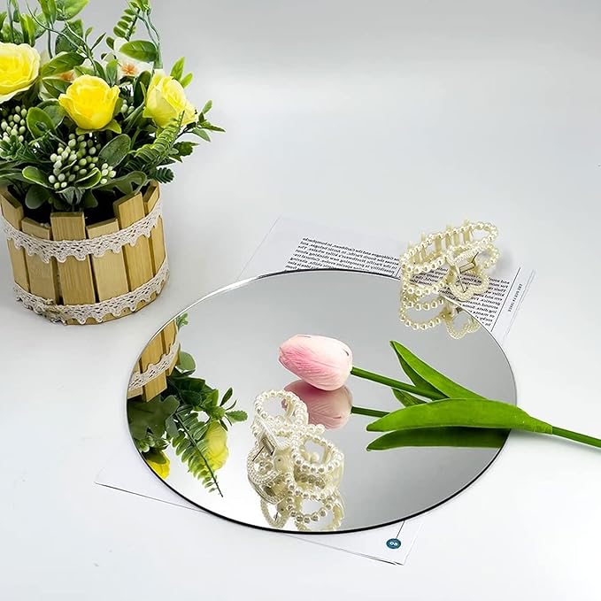 12 inch Glass Round Mirror with Adhesive Tapes, Frameless Wall Mounted Circle Mirror for Wall Door Home Bathroom Bedroom Living Room Decor