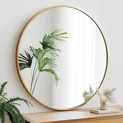 Oruii Gold Circle Mirror, 20 inch Round Mirror Metal Frame, Golden Bathroom Mirrors for Bedroom, Bathroom, Living Room, Over Sink, Rustic, Vanity