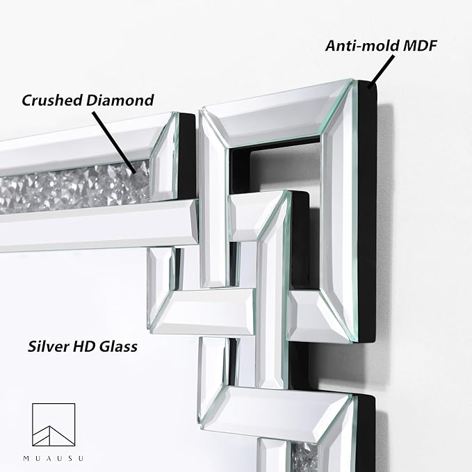Crystal Crush Diamond Mirror-30 x47 Silver Mirror, Gorgeous Wall Mirror, Rectangle Mirrors for Wall Bathroom, Bedroom, Dining Room and Living Room