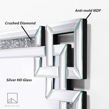 Crystal Crush Diamond Mirror-30 x47 Silver Mirror, Gorgeous Wall Mirror, Rectangle Mirrors for Wall Bathroom, Bedroom, Dining Room and Living Room