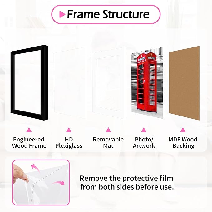 Picture Frames, 8.5 by 11 Diploma Frame, Black Photo Poster Frames with Clear Plexiglass, 8.5 x 11 Wall Hanging Certificate Frame for Collage Office Home Wall Decor, 2 Pack