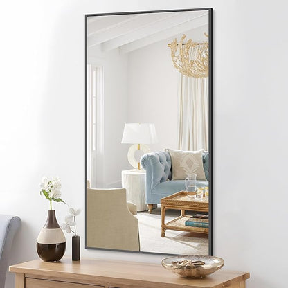 COFENY 48x24In Black Bathroom Mirror for Wall, Rectangle Mirrors with Metal Frame, Bathroom Rectangular Mirror Modern Wall Mirror for Bedroom Living Room, Entryway Hangs Horizontal or Vertical