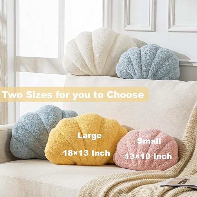Seashell Throw Pillows Shell Shaped Pillow White Sea Shell Pillows for Bed Seashell Decorative Pillow Soft Plush Pillow Sea Couch Decoration(18 X 13 inch)