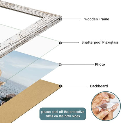 iRahmen 12x18 Picture Frame Set of 2 with Plexiglass, Distressed White Wood Poster Frame for Photo Gallery Wall Mounting Horizontal and Vertical