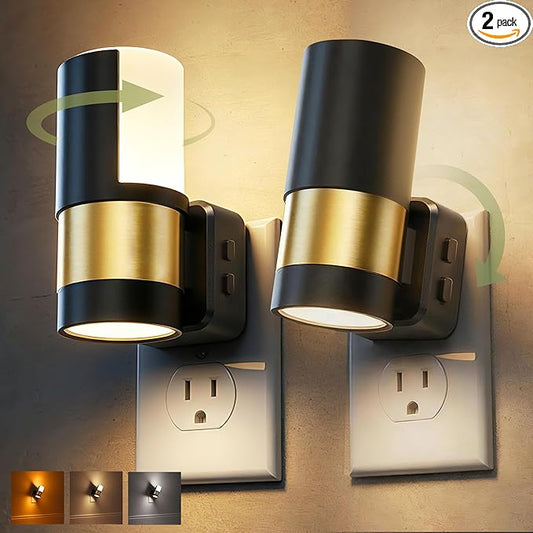 L LOHAS LED Night Lights Plug into Wall, 2 Pack, Plug in Night Light, Soft White/Cool White/Amber, Dimmable Backlit Nightlight with Light Sensor, 180° Rotatable Nightlights Plug in Wall for Hallway