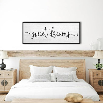 Sweet Dreams Wall Decor Above Bed Sign 32''×12'' Large Wood Framed Master Bedroom Guest Room Sweet Dreams Signs Farmhouse Rustic Wall Art Decoration (Black)