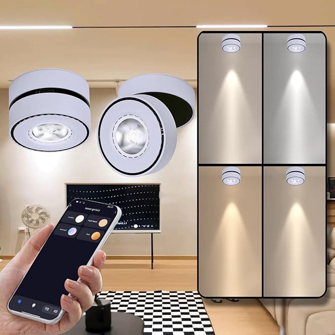 LED Ceiling Spotlight Indoor Dimmable - Tuya Smart Life 360° Adjustable 12W COB Ceiling Downlight Aluminum Hard Wired For Bedrooms Rooms Corridors Painting Background Walls (White, C (2.36"*3.93"))