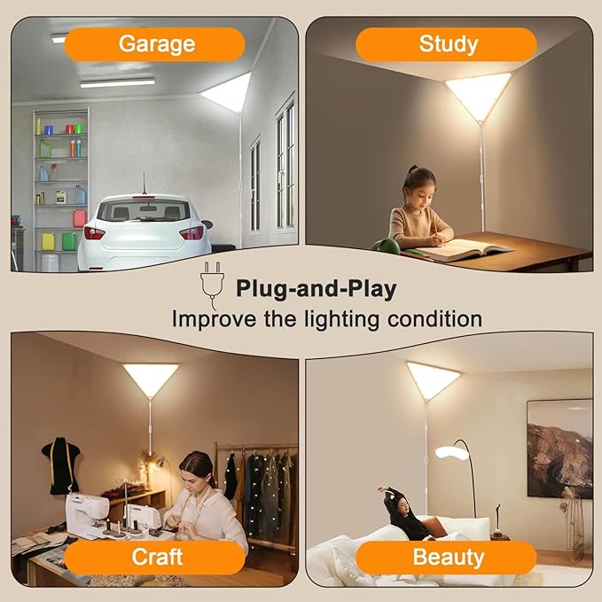 Upgraded Corner Light with Remote, 24W 2200LM LED Corner Lights for Living Room, 3000K/4000K/6000K Plug in Ceiling Lights with Switch, Stepless Dimmable LED Lamp for Bedroom, Triangle Shape(1 Pack)
