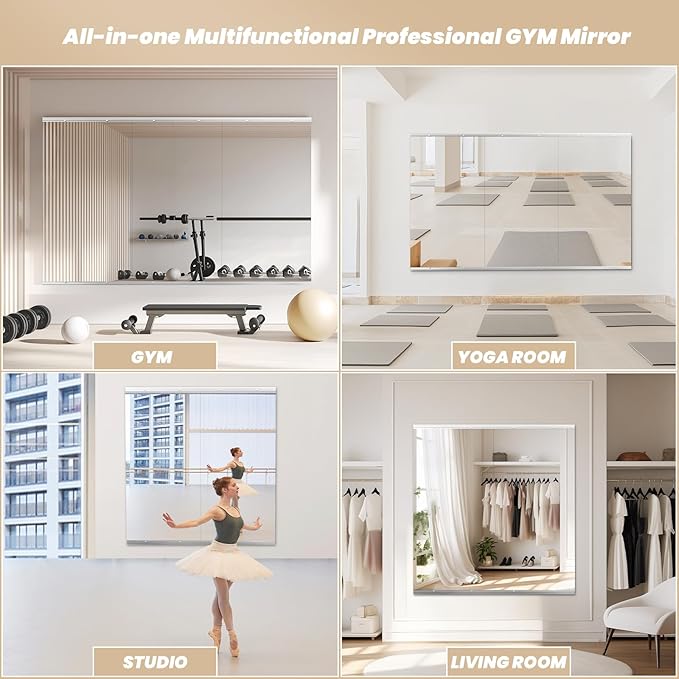 Snowdool Gym Mirror, 79''x35'' 2PCS Mirrors for Home Gym Wall Large, Full Body Mirror for Yoga, Garage, Dance Studio, Anti-Rust, Tempered Glass,Frameless Rectangle Wall-Mounted Workout Mirrors