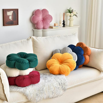 Xuyier Flower Pillow, Flower Shaped Pillow with Velvet for Couch Bed Chair Sofa, Home Decor Floor Seating Cushion Cute Throw Pillows for Living Room Bedroom (15 Inches, Wine Red)
