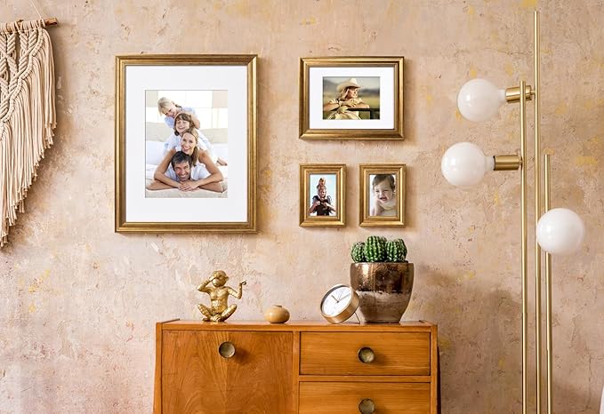 Yaetm 5x7 Gold Picture Frame Set of 4, 1.4” Wide Molding & Rustic Gold Photo Frames 5 x 7 with HD Tempered Glass, Display on Tabletop & Wall Mounting, 4 Pack