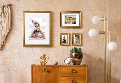 Yaetm Gold 9x12 Picture Frame Matted to 6x8 Set of 4, 1.4” Wide Molding & Rustic Gold Photo Frames 9 x 12 with Tempered Glass, Display on Tabletop & Wall Mounting, 4 Pack