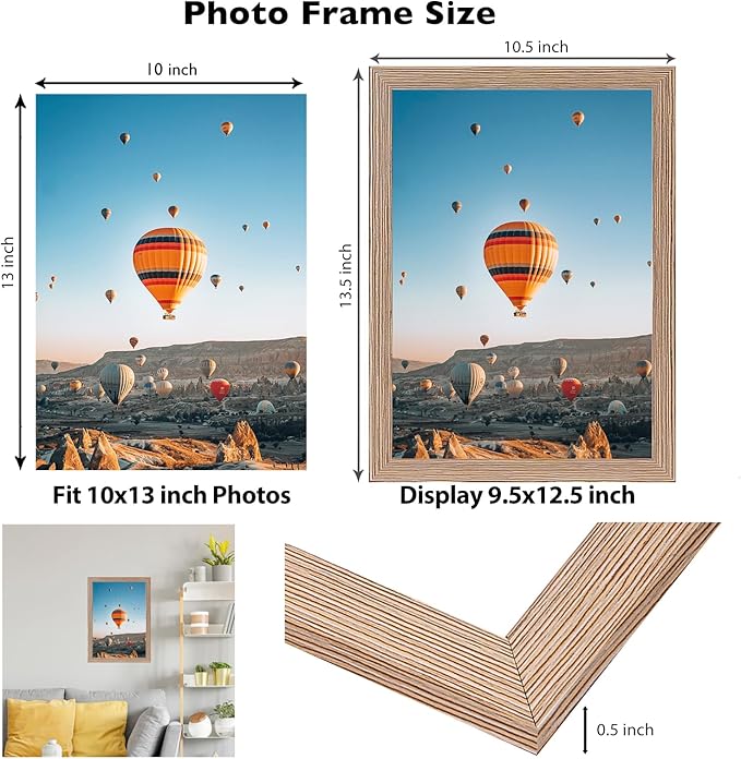JCJMY 10x13 Rustic Brown Picture Frame Set of 6, Horizontal and Vertical Formats for Wall Hanging, 10 x 13 Wall Gallery Poster Photo Frames with Shatter Resistant Plexiglass, 6 Pack, Rustic Brown