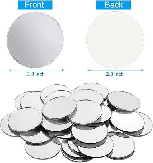 Blulu 100 Pieces Small Round Mirrors for Crafts Adhesive Round Bulk Mirror Tiny Circles Craft Acrylic Tiles for DIY Projects, Wall, Table & Art Decor Essentials (2 Inch)