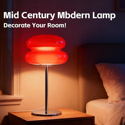 Mushroom Lamp for Bedroom,Mid Century Modern Lamp for Nightstand, Dimmable Retro Egg Tart Bedside Small Lamps,Unique Home Mushroom Decor Aesthetic Cute Table Lamps for Living Room (red)