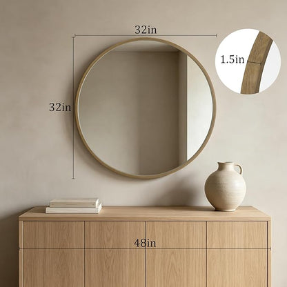 HOMECOOKIN Round Wood Mirror 32 inch Circle Mirror, Rustic Farmhouse Wooden Framed Decorative Wall Decor, Vanity Wall Mirror for Bathroom, Bedroom, Entryway, Living Room (Honey)