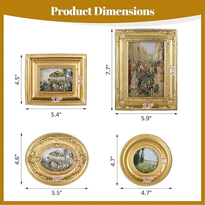 4 Styles Vintage Picture Frames, Small Golden Picture Frames, 4 Sizes Picture Frame 5.5''x4.6''/4.7''x4.7''/5.9''x7.7''/4.5''x5.4'',Collage Wall Mount & Tabletop Photo Display for Gallery Home Decor (Pack of 4)