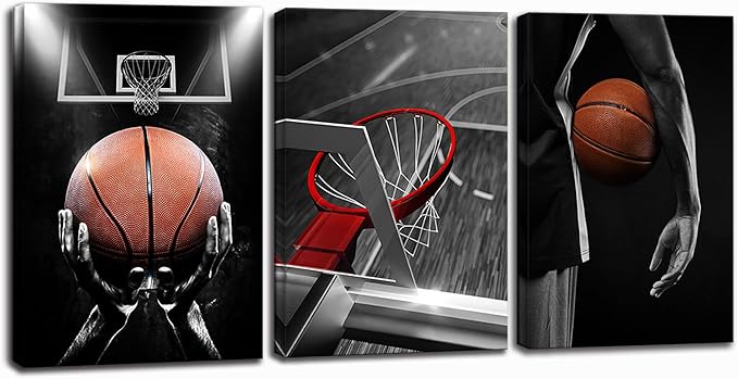 Canvas Framed Basketball Posters - Sports Room Decor For Men, Kids & Teenagers - Basketball Poster Set For Bedroom & Man Cave - Wall Decor