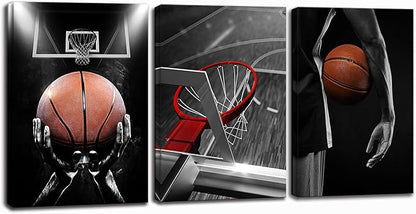 Canvas Framed Basketball Posters - Sports Room Decor For Men, Kids & Teenagers - Basketball Poster Set For Bedroom & Man Cave - Wall Decor
