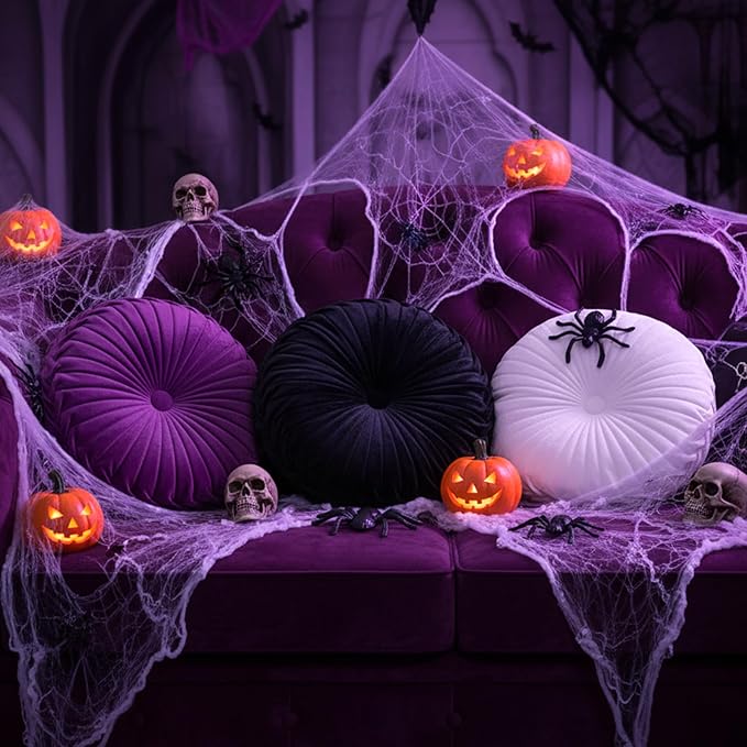 Beeveer 3 Pcs Round Throw Velvet Pillows Classy Accent Pumpkin Throw Pillows 15 Inch Decorative Cushion for Couch Chair Bed Car, 2 Styles(Black, Purple, White)
